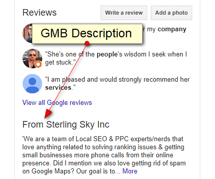 google business profile description example
