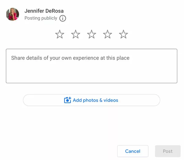 Google Business Profile Review Screen